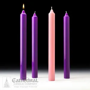 1-1/2" X 16" Stearine Advent Candle Set (3 Purple, 1 Pink)