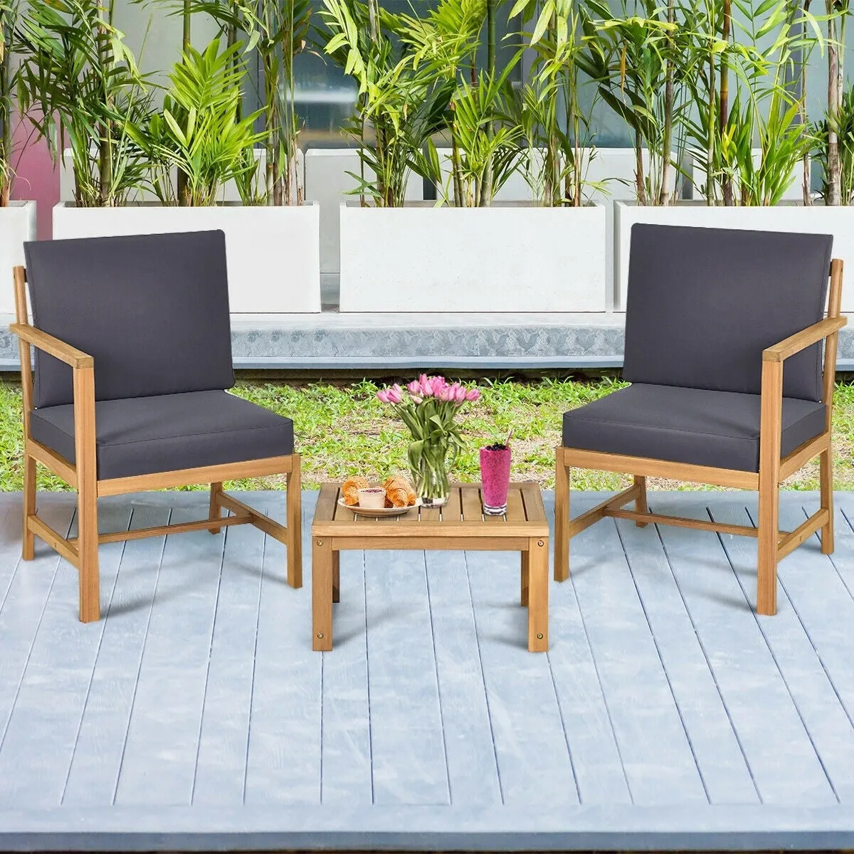 3 in 1 Acacia Wood Patio Furniture Set - Natural Teak