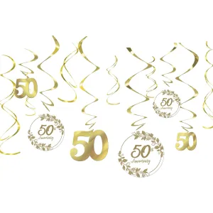 50th Anniversary Gold Spiral Decoration Kit with Cutouts, 12 Count