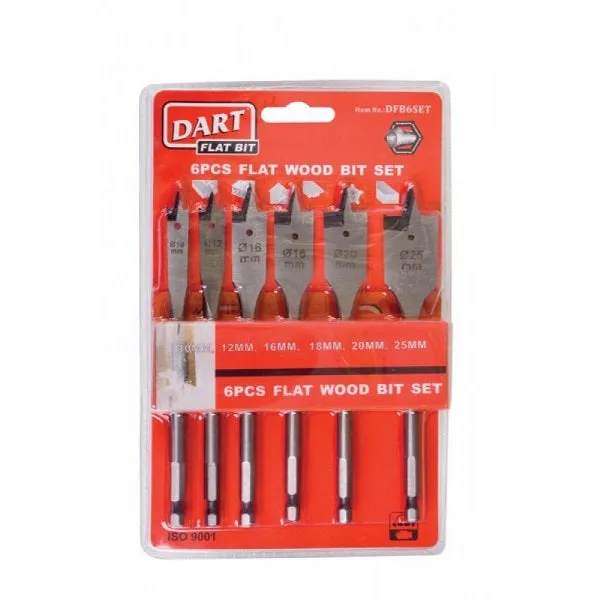 6pc Flat Drill Bit Set - Wood (Dart)