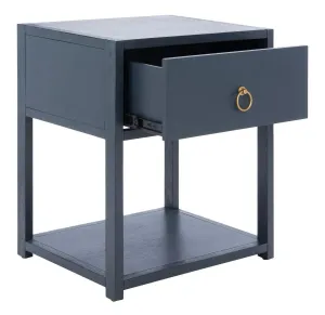 Acacia Wood One Drawer Contemporary Nightstand in Navy