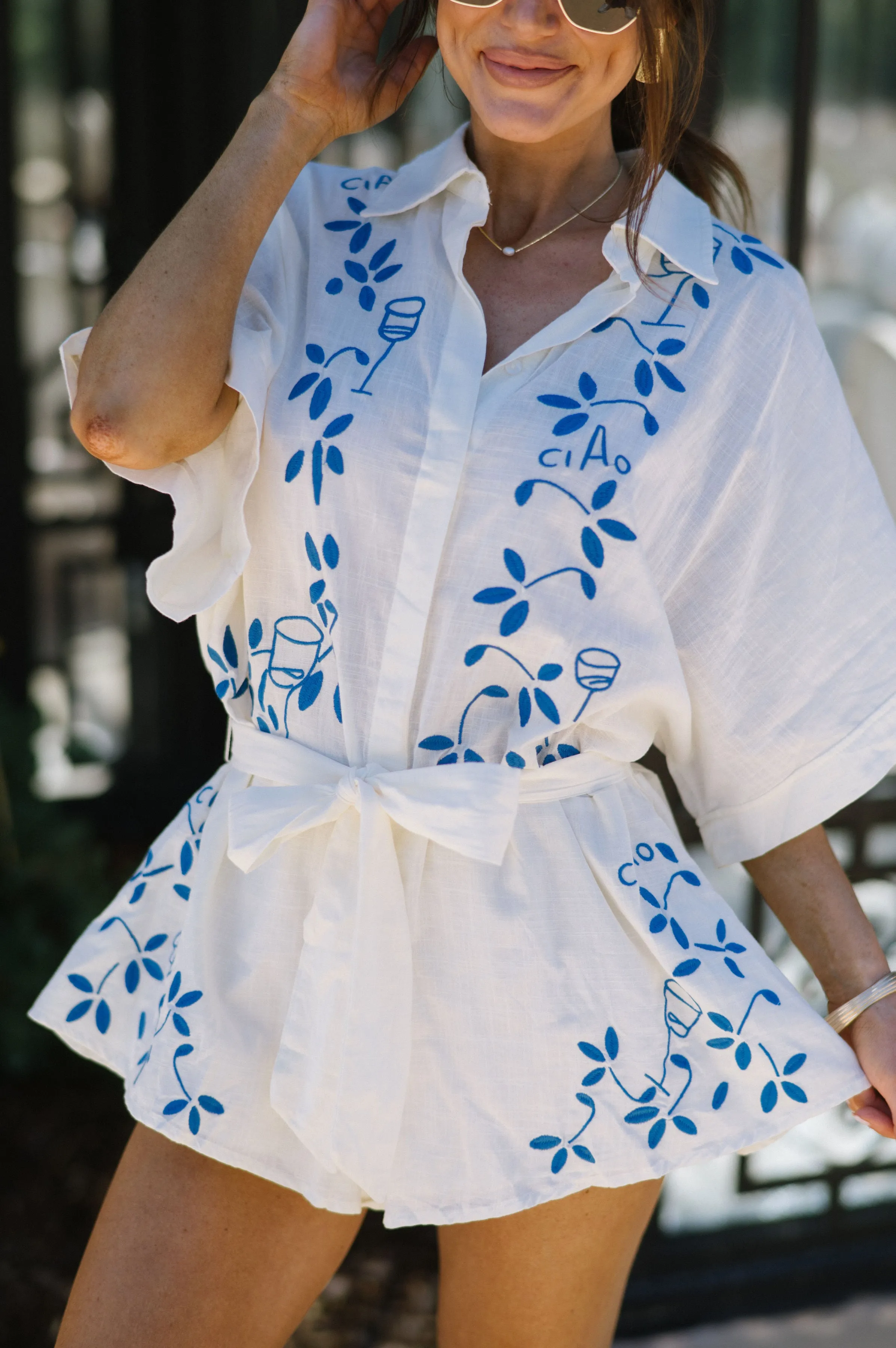 Adley Embroidered Romper- Beige