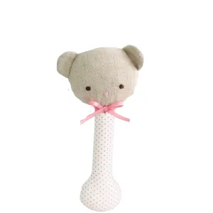 Alimrose  Baby Bear Stick Rattle Spot Pink on Ivory