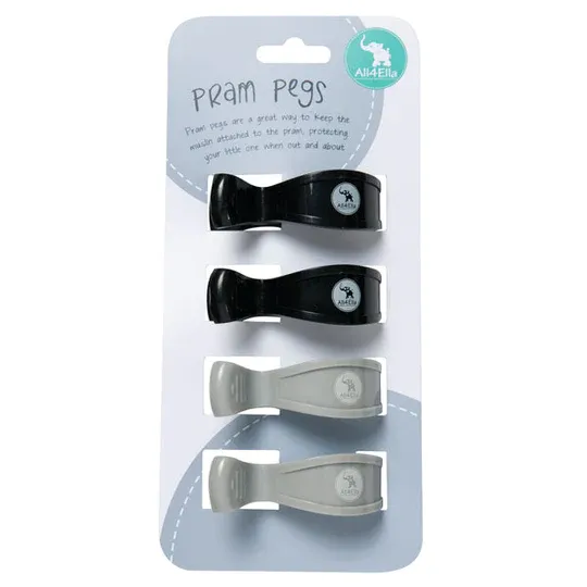 All4ella Pram Pegs - 4 Pack - Grey / Black