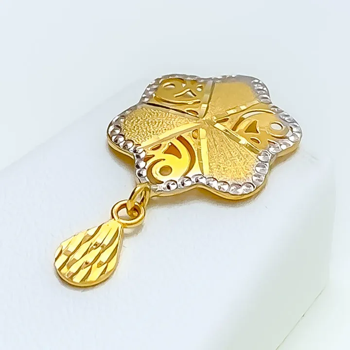 Alternating Filigree Flower 22K Gold Pendant Set