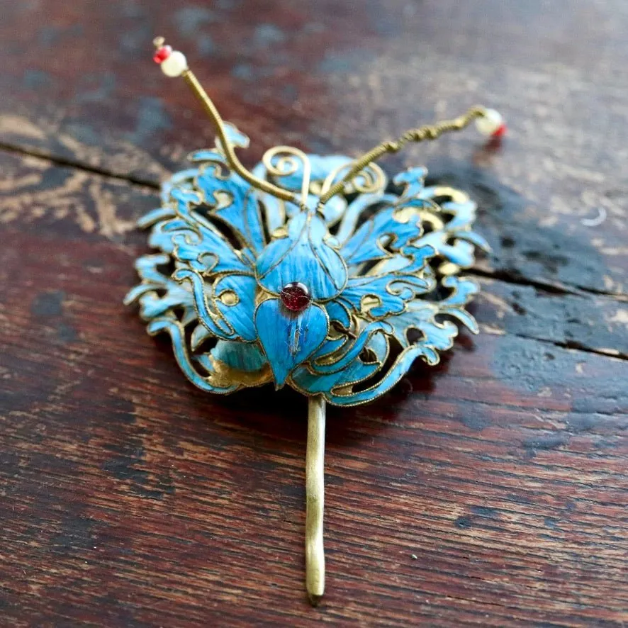 Antique Tian-Tsui (點翠) Hair Pin - Butterfly/Moth - 1015