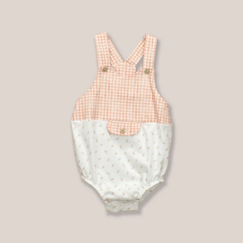 Babidu Baby Girls Peach & White Gingham Romper