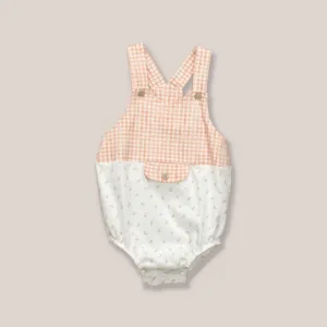 Babidu Baby Girls Peach & White Gingham Romper