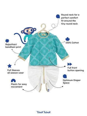 Baby Boy Bandhani Print Cotton Kurta Set - Blue