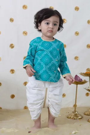 Baby Boy Bandhani Print Cotton Kurta Set - Blue