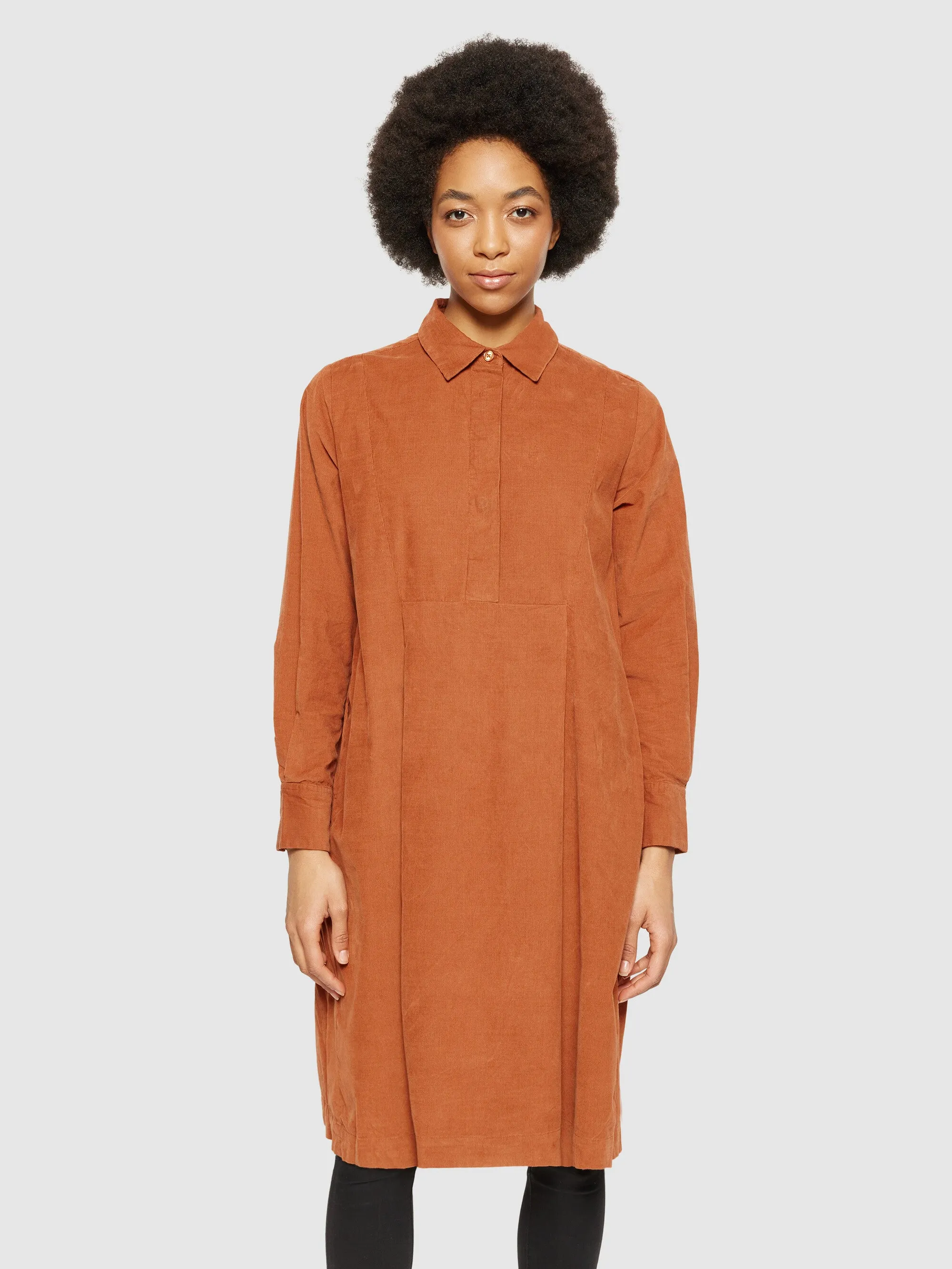 Baby corduroy mid length shirt dress - GOTS/Vegan - Mocha Bisque