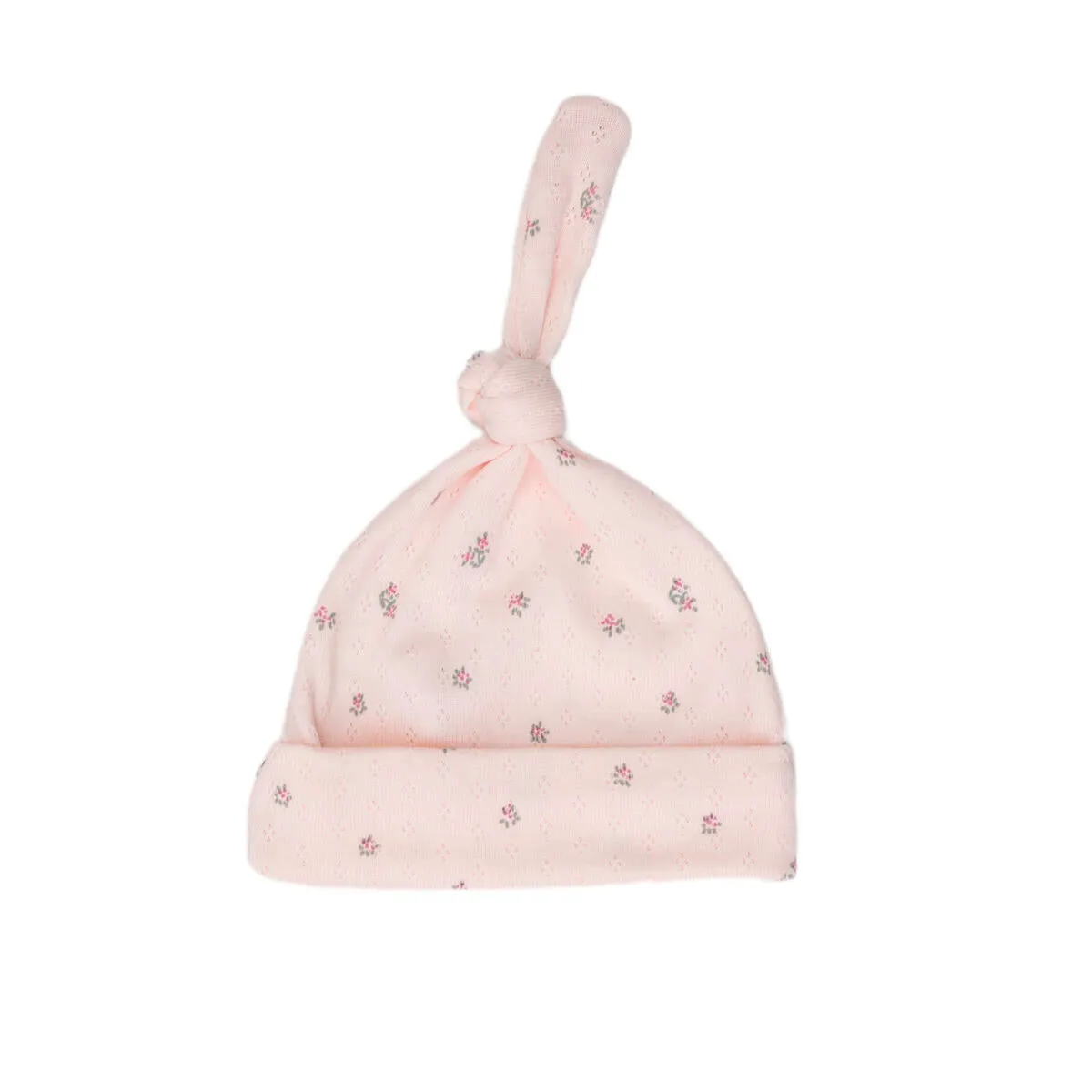 Baby Pink Little Flower Pointelle Knot Hat