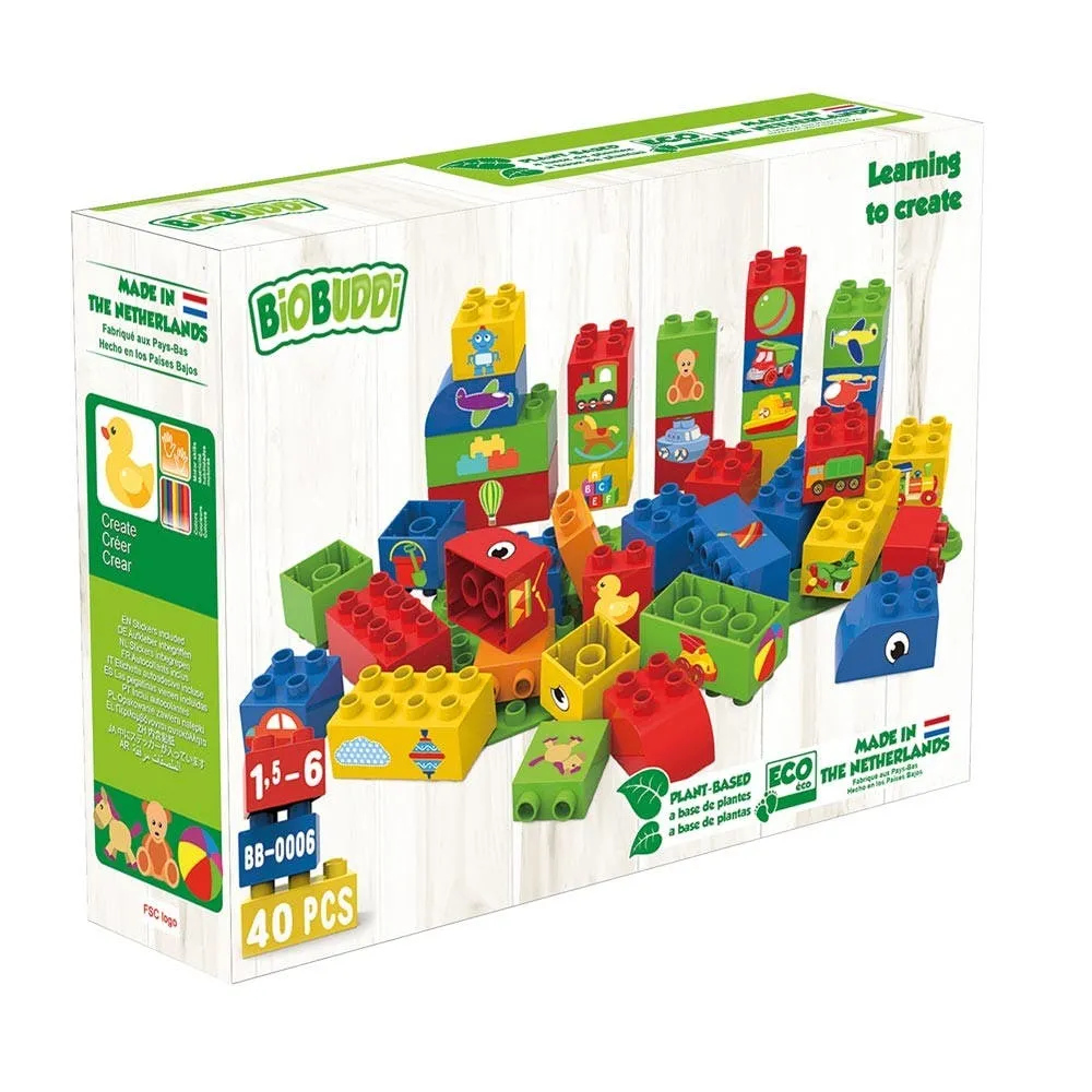 BiOBUDDi Educational Construction Blocks With Baseplate 40Pcs