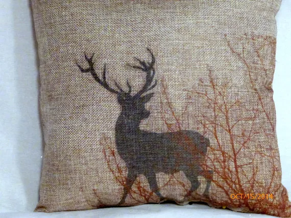 Burlap Deer Pillow, animal print pillow