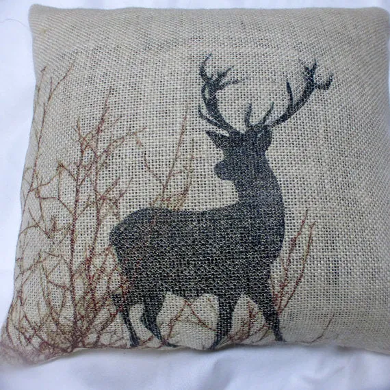 Burlap Deer Pillow, animal print pillow