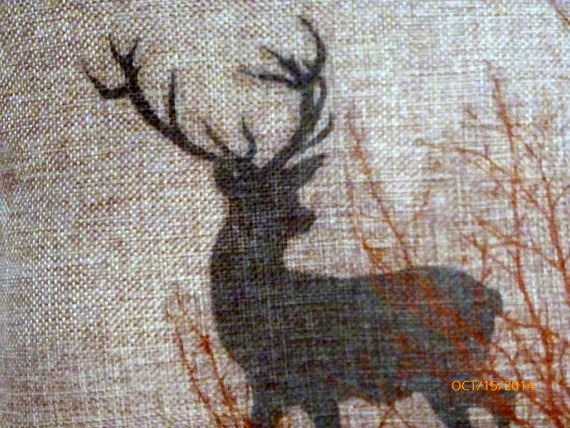 Burlap Deer Pillow, animal print pillow