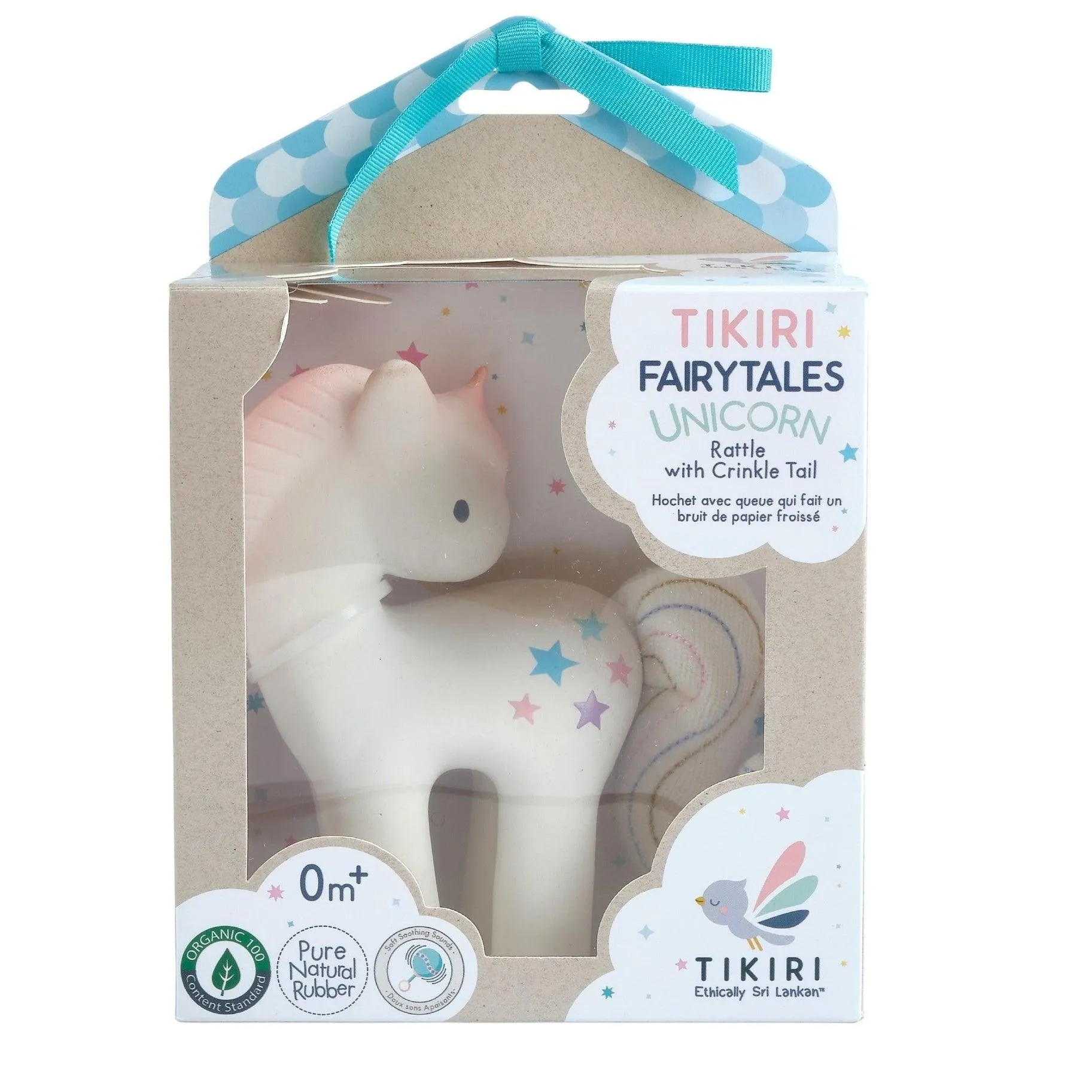 Cotton Candy Unicorn - Natural Organic Rubber Rattle w/Crinkle Tail