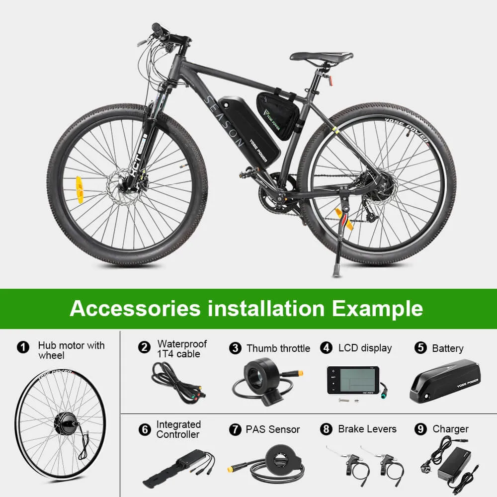 E-Bike Conversion Kit 36V 350W Rear Motor Kit for Cassette with 36V 18Ah Battery and Charger