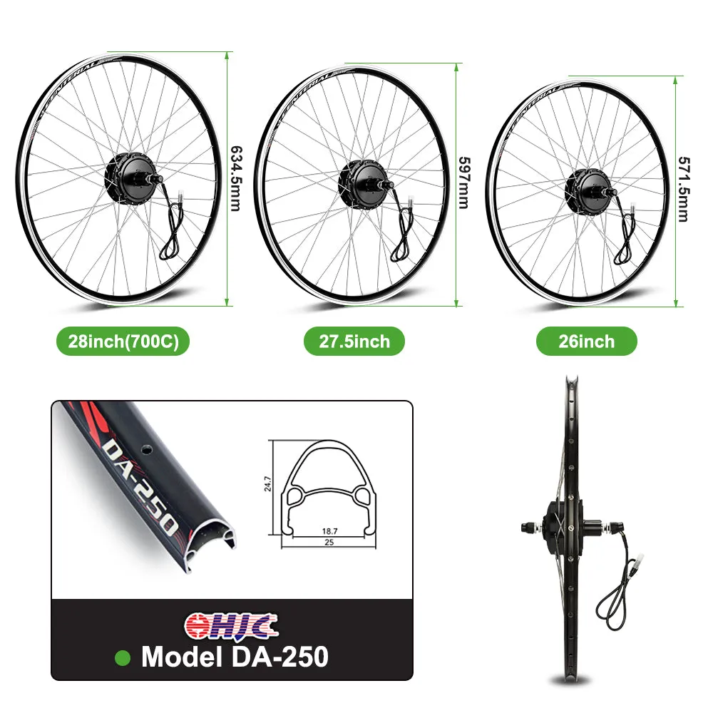 E-Bike Conversion Kit 36V 350W Rear Motor Kit for Cassette with 36V 18Ah Battery and Charger