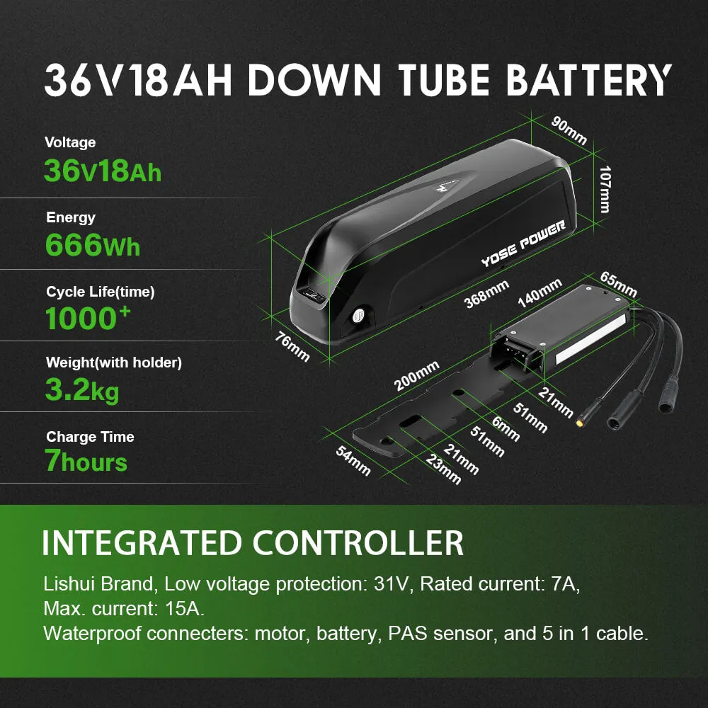 E-Bike Conversion Kit 36V 350W Rear Motor Kit for Cassette with 36V 18Ah Battery and Charger