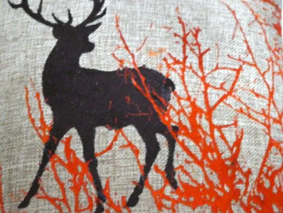 Embroidered Burlap Deer Pillow, Fall pillow, Buck pillow