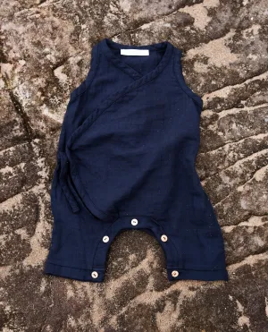 Evan Organic Cotton Baby Romper In Navy