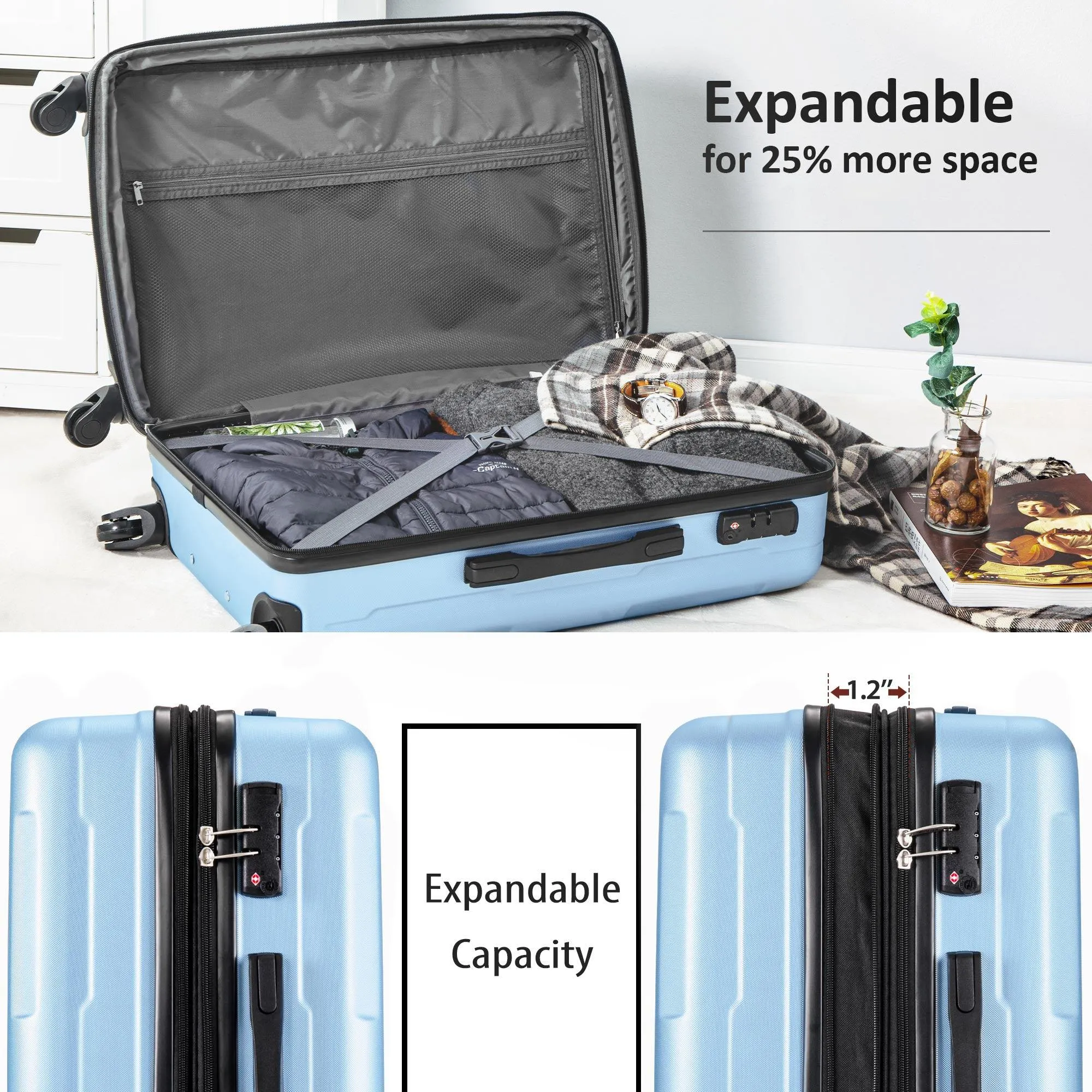 Expanable Spinner Wheel 2 Piece Luggage Set ABS Lightweight Suitcase with TSA Lock 20inch 28inch