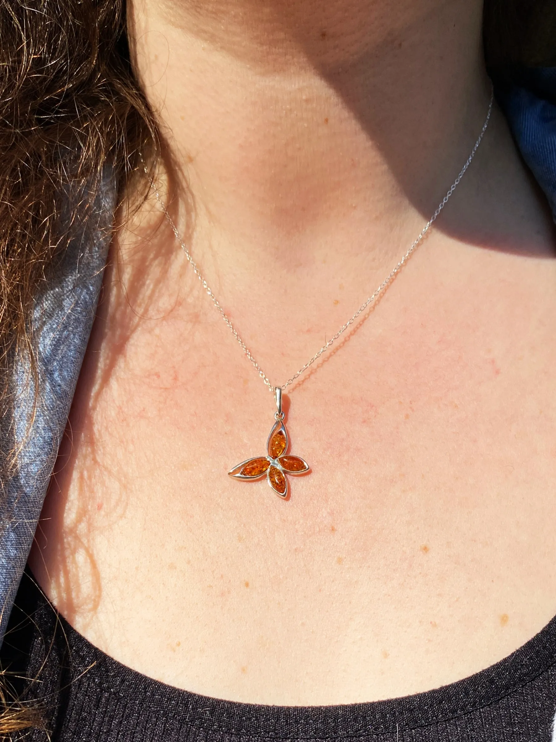 Flying Amber Butterfly Necklace