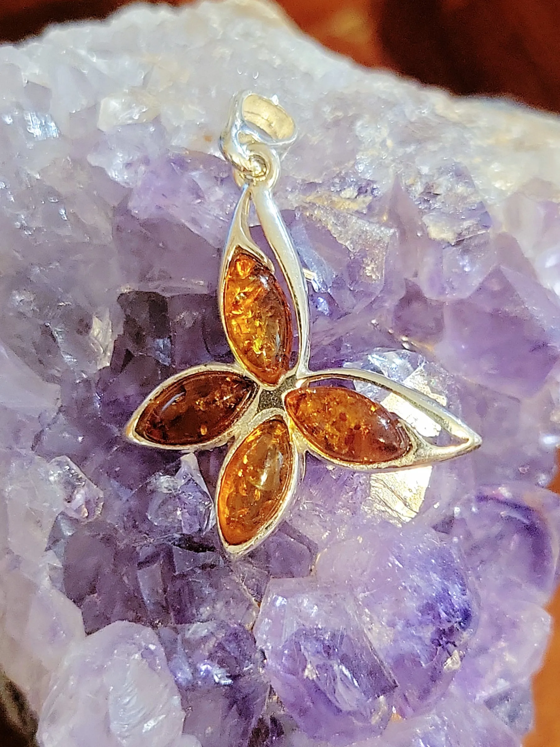 Flying Amber Butterfly Necklace