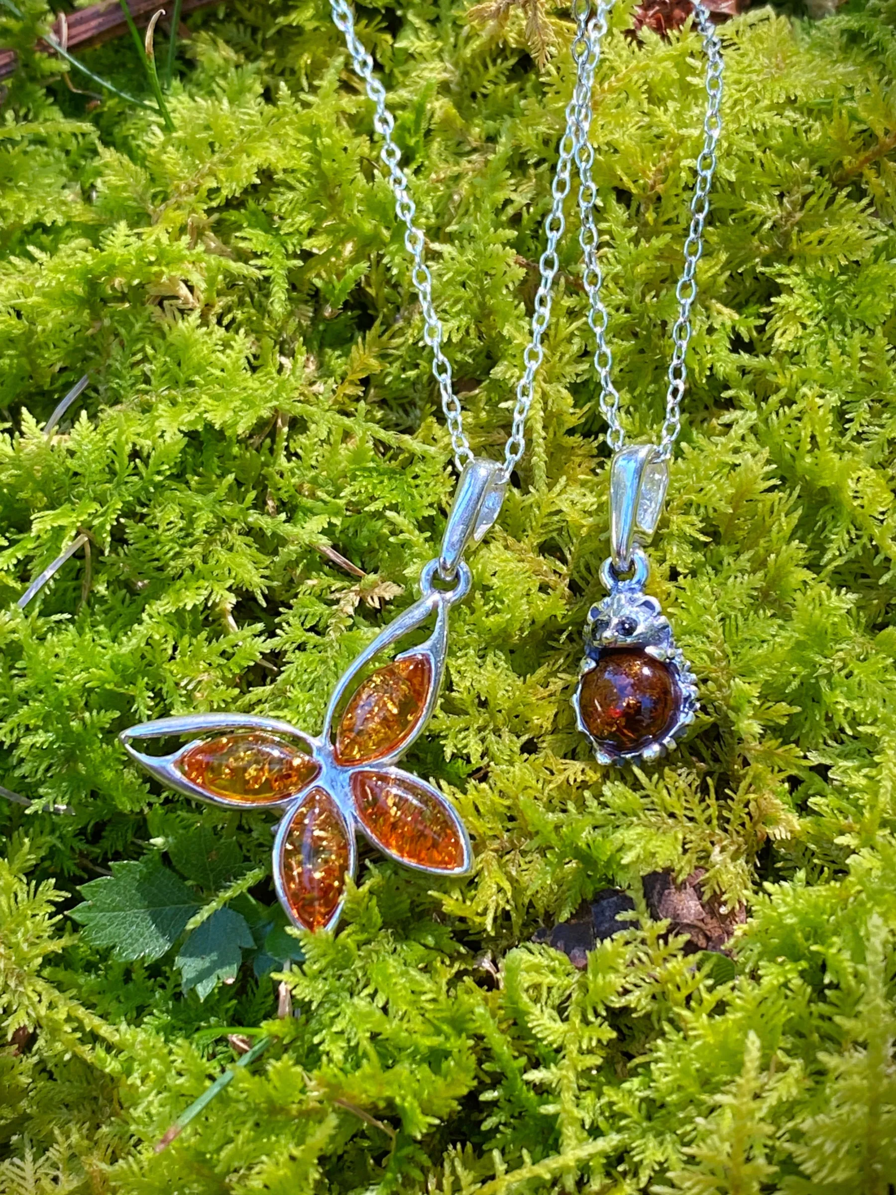 Flying Amber Butterfly Necklace