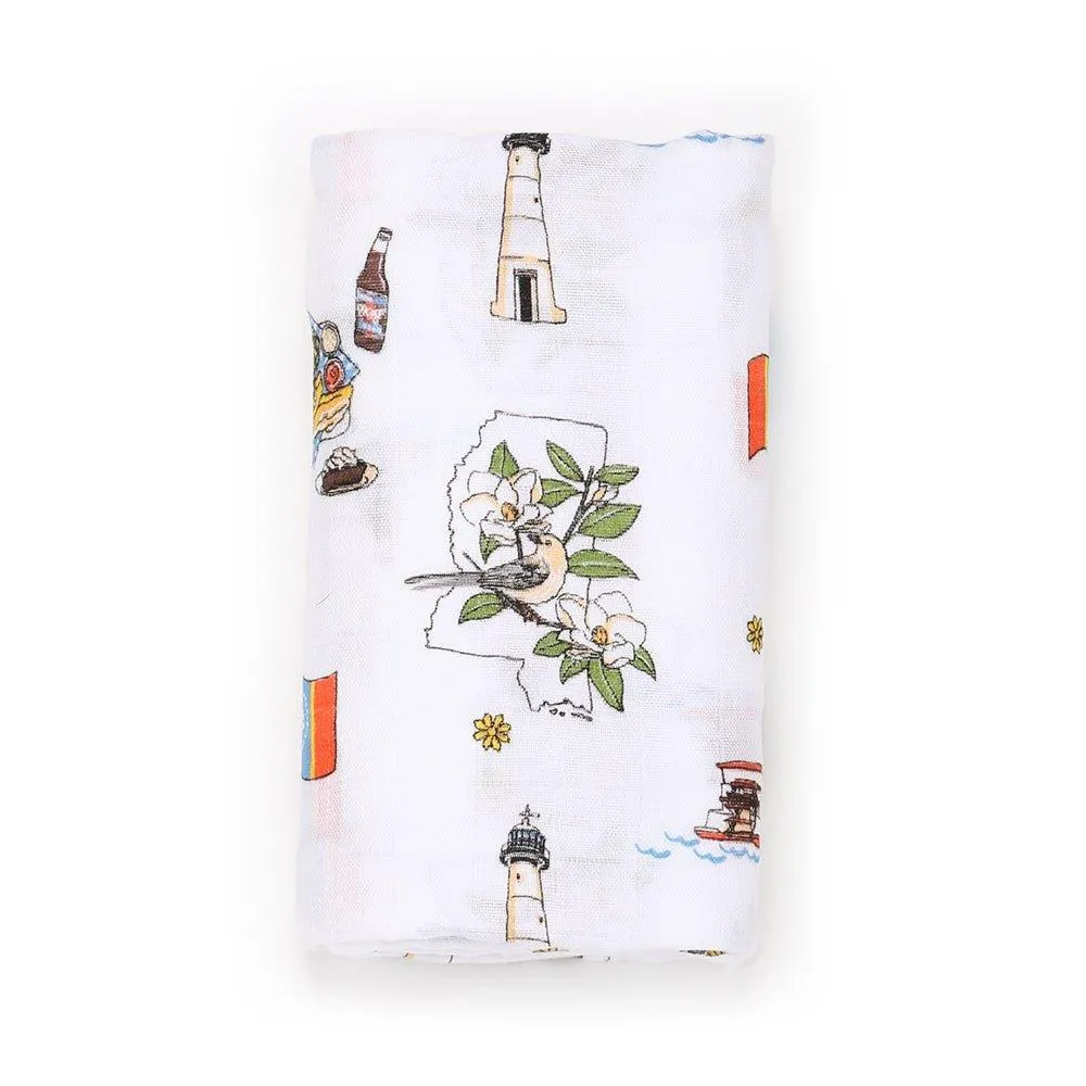 Gift Set: Mississippi Muslin Swaddle Baby Blanket and Burp Cloth/Bib Combo