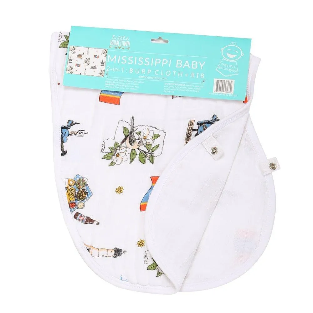 Gift Set: Mississippi Muslin Swaddle Baby Blanket and Burp Cloth/Bib Combo