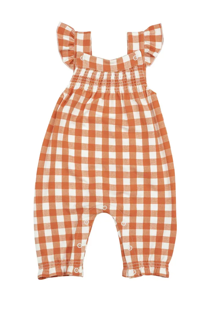 Gingham Pumpkin Smocked Front Coverall