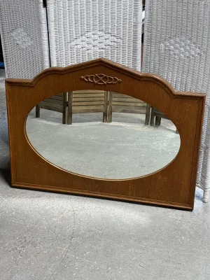 Horizontal Oval Mirror with Wooden Frame