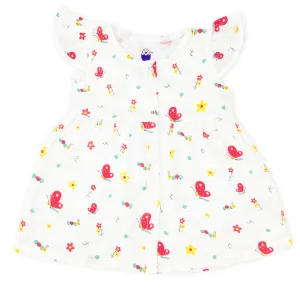 Muslin Frock for Baby Girl -Cap Sleeve 100% Cotton -Red Butterfly