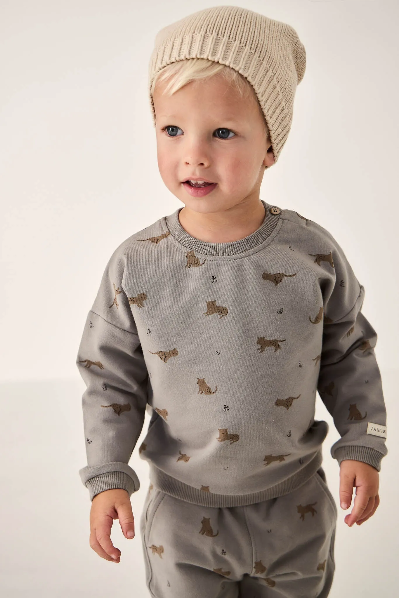 Organic Cotton Damien Sweatshirt - Lenny Leopard Sage