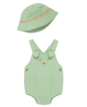 Puppy Gauze Romper & Hat Set