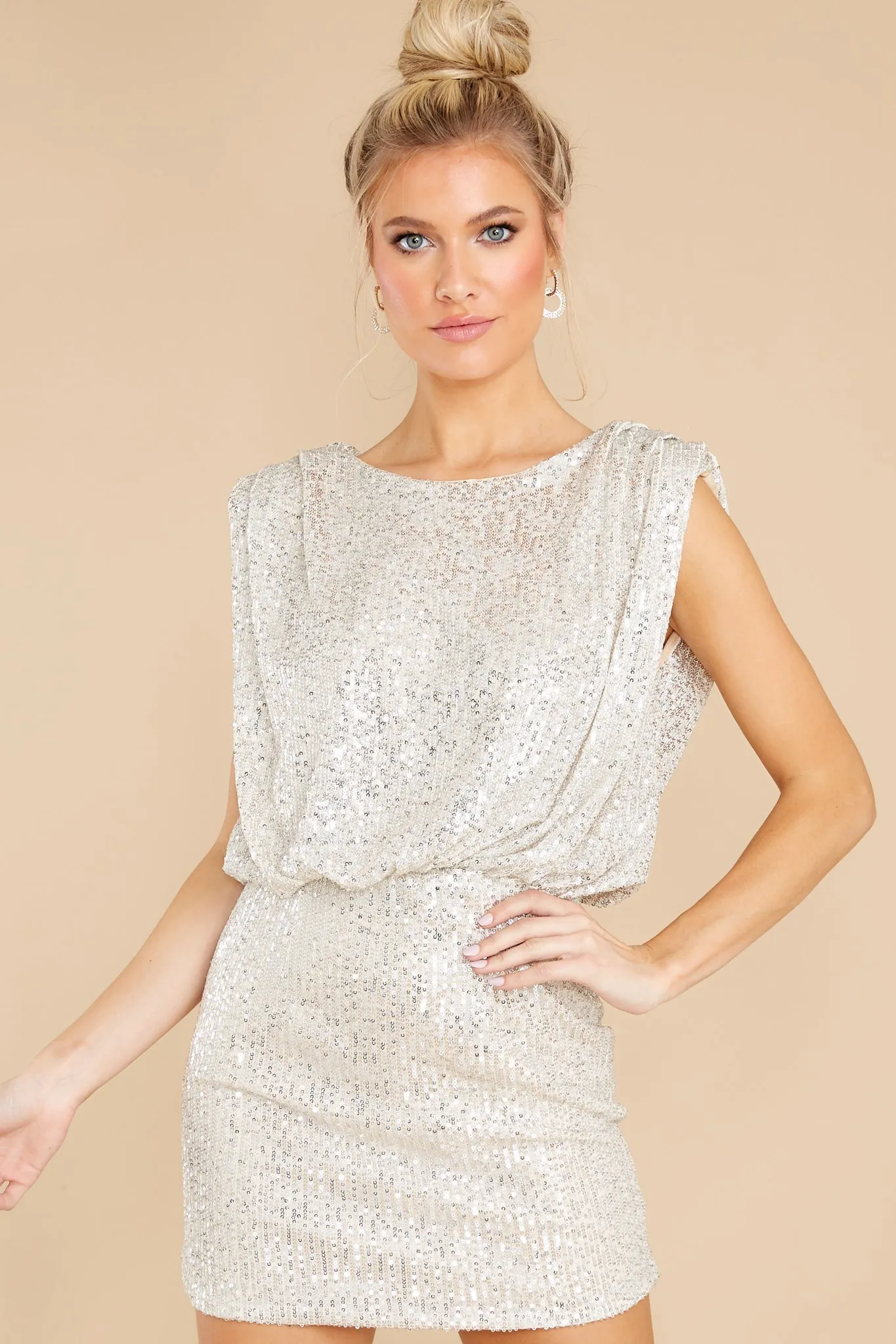 Unstoppable Beauty Champagne Sequin Dress